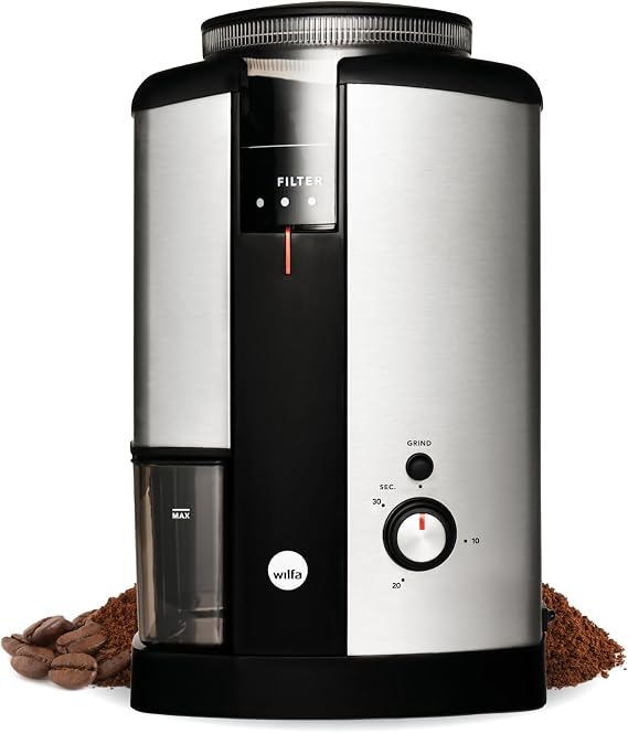 Wilfa Svart Coffee Grinder - Electric Burr Coffee Grinder Machine - Auto Switch-Off - 5 Settings, Filter to French Press Powder, 250g Bean Hopper