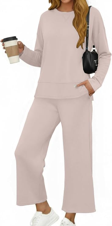 Glamaker Womens 2 Piece Lounge Set Long Sleeve Pullover Tops Long Pants Casual Sweatsuits Tracksuit Sets with Pockets