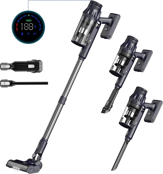 KKN Vacuum Cleaner - Lightweight Cordless Vacuum LED Headlights 450W 38Kpa Powerful Suction Stick Vacuum with Touch Screen Detachable Battery for Pet Hair Carpet Hardwood Floor, Blue