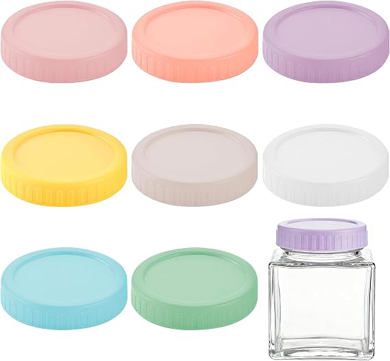 8 Pcs Colored Plastic Mason Jar Lids, 70mm Regular Mouth Canning Jar Lid