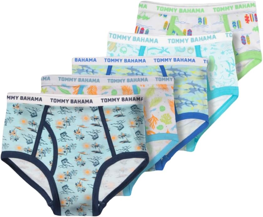 Tommy Bahama Boys 5-Pack Cotton Briefs - Soft, Tag Free Underwear Multipack for Kids and Toddlers