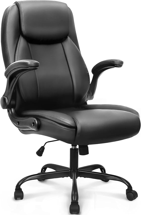 NEO CHAIR Office Desk Chair, High Back PU Leather with Flip-up Arms, Black