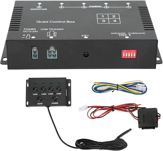 4 Channel Video Splitter, 1080P AHD 4 Cameras Video Control Car Cameras Image Switch Combiner Box, Video Quad Splitter Multiplexer Processor Switcher for Buses Tank Trucks CCTV