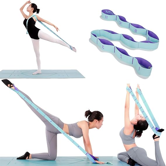 Stretching Straps Hamstring Stretcher Device Elastic Exercise Band, Fitness Leg Stretch Band for Physical Therapy Dance Yoga Ballet Pilates Gymnastics Exercise Flexible Pilates Stretch Band 11 Loops