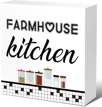 LVQHI Warm Farmhouse Wooden Block Sign With "Rustic Kitchen" Quote, Countryside Home Decor, Perfect For Cottage Wall And Dining Table Display, 5"L x 5"W x 1.2"H V630
