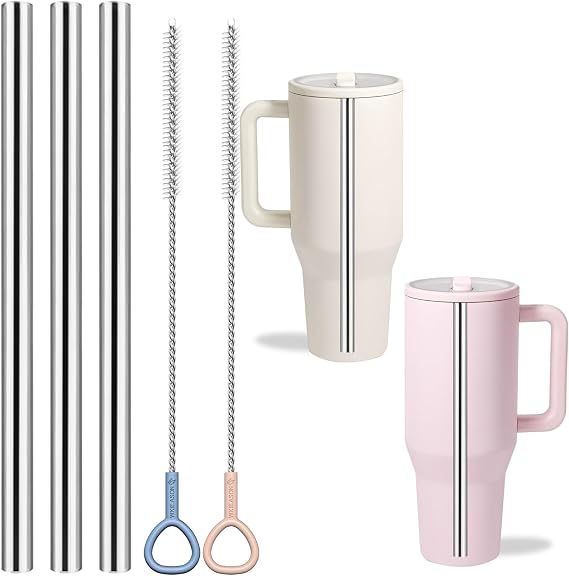 WK IEASON Reusable Straws for HydroJug Traveler Tumbler 40oz Stainless Steel Straws, 3PCS Metal Straws As HydroJug Straw Replacement 40 oz with 2PCS Straw Cleaner Brushes for HydroJug Accessories