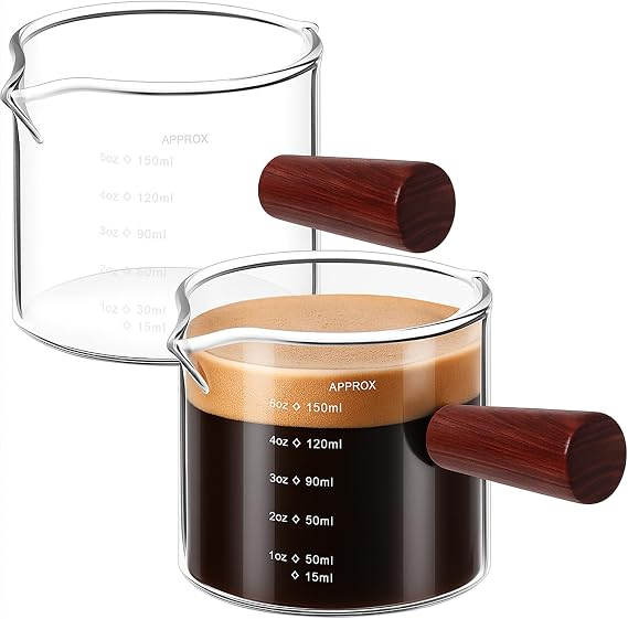 Zubebe 2 Pack Espresso Shot Glasses 5oz, Wood Handle Double Spouts