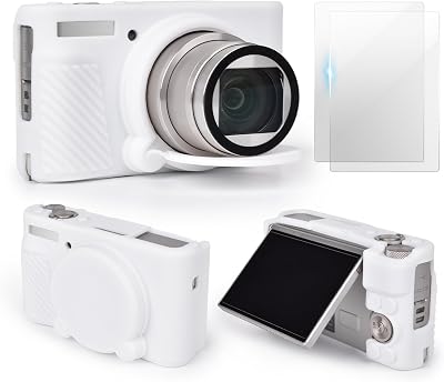 VOVMOEYA SX740 Camera Case Accessories Set[with 2 LCD tempered films],Silicone Protective Case Compatible with Canon PowerShot SX730 SX740 HS Digital Camera - White