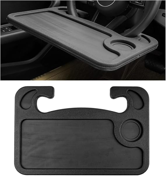 Car Steering Wheel Desk, Multifunctional Auto Seat Stand Trays for Eating and Working, Double Sided Design Steering Wheel Table Desk for Laptop, Food, Car Accessories (Black)
