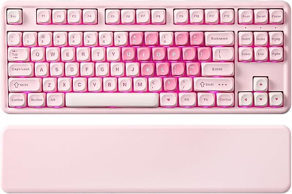 YUNZII B87 TKL Wireless Mechanical Keyboard (Pink,Cocoa V2) | QMK/VIA, Wrist Rest, CreamyTyping, Cute MOA Keycaps, Gasket Mount, Hot Swap, RGB Backlit, NKRO, BT/2.4G/USB-C, for Win/Mac