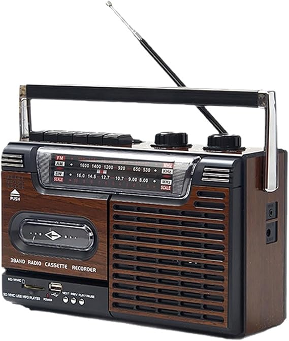 Portable 1980s Retro-Style Music System,Deluxe Stereo Am/Fm Radio Cassette Speakers,Retro Boombox Player,4-Band Radio,Cassette Playback,for Small Gatherings and Performances