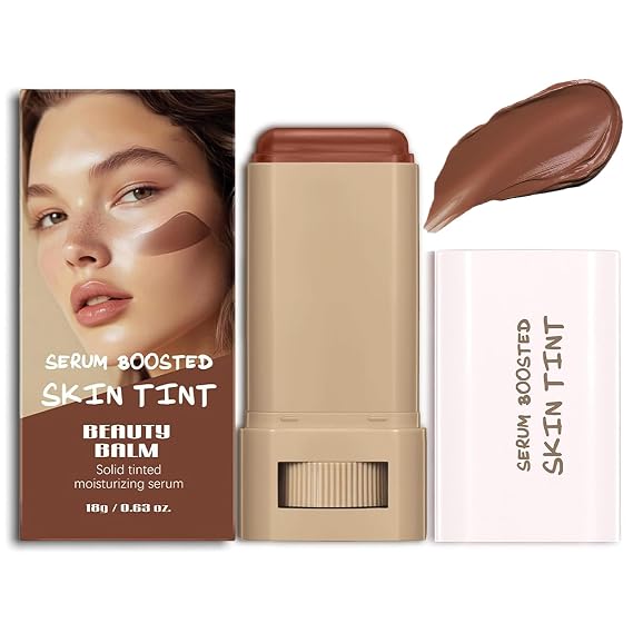 Beauty Balm Serum Boosted Skin Tint,Hydrating Tinted Moisturizer,Lightweight Solid Tinted Foundation Stick,Sheer to Medium Coverage,Face Tint Balm Contour Stick,Tattoo Cover Up Makeup(#02)