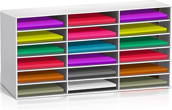 Construction Paper Storage, Teacher Mailbox for Classroom, Back to School Literature Sorter, Sturdy Cardboard Paper Organizer for Home Office(27.6 x 14.2 x 12.4 Inch,White)