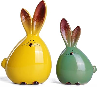 WHJY 2pcs Cute Long-Eared Bunny Sculpture Ornaments Desktop Ceramic Easter Rabbit Bunny Figure,Cute Home Decorations, for All Home Styles