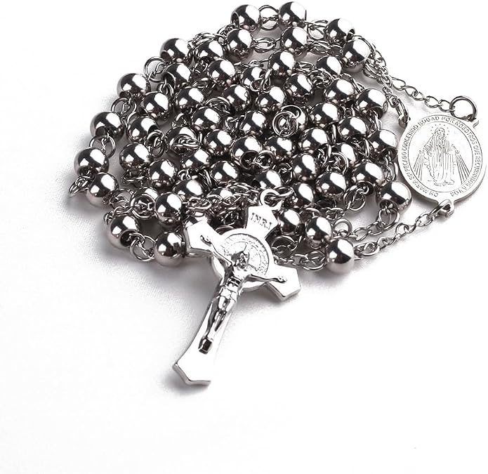 6mm Stainless Steel Beads Catholic Rosary Necklace for Men