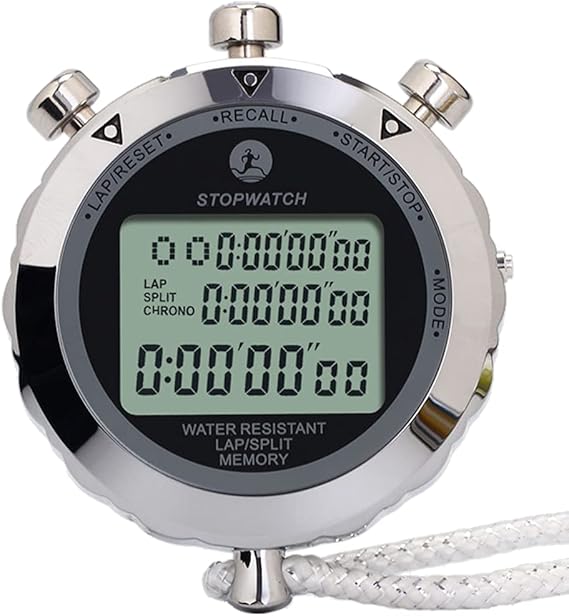 Digital Stopwatch, Metal Stop Watch 10 Lap Memory Stopwatch Timer, Water Resistant Stopwatch for Sports, Competitions, Games