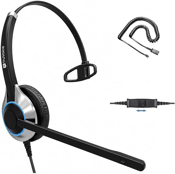 TruVoice HD-500 Office and Call Center Wired QD Headset with Noise Canceling Microphone and HD Speakers - Compatible with Mitel, Nortel, Avaya, Poly, Polycom, Shoretel, Digium, ESI, Fanvil Desk Phones
