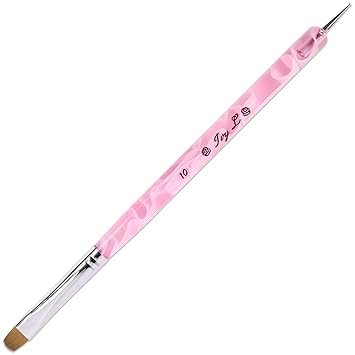 Ivy-L Premium 2 Ways French Gel Acrylic Nail Art Kolinsky Brush with Dotting Tool for Professional Manicure Nail Art Design Cuticle Clean-up + Pink Marble Acrylic Handle (Size # 10, Pink Marble)