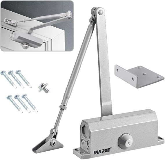 Marie Automatic Door Closer,Adjustable Closing Speed Door Closer for 55-100 lbs Residential and Commercial Light Doors,with Installation Video EN1154 Certification