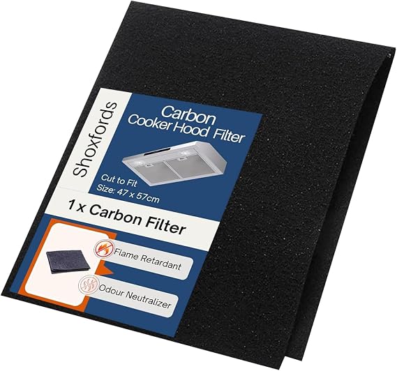 Carbon Cooker Hood Filter – Universal Cut to Fit Activated Charcoal Filters for Cooker Hood 47×57cm – Anti Odour High-Absorption Extractor Fan Filters – Flame-Retardant Made in Germany