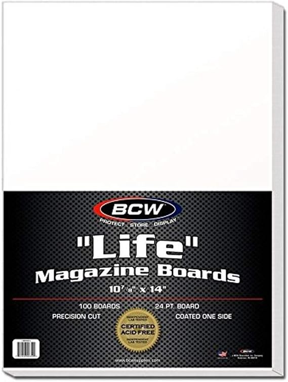 BCW Life Magazine Backing Boards (10 7/8 X 14 Inches) -1 Pack (100 total) | 24-Point Solid Bleached Sulfate, Calcium Carbonate Coating Protective Sheets | Ideal for Life Magazine Protection