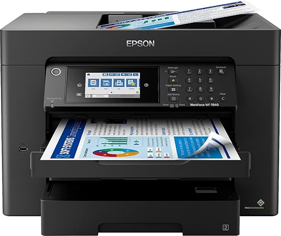 Epson Workforce Pro WF-78 Series Wireless All-in-One Inkjet Printer, Wide-Format Printing up to 13" x 19", Auto Duplex Print, Copy Scan Fax, Two 250-Sheet Trays, 50-Sheet ADF