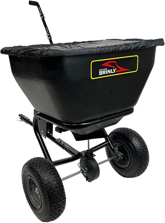 Brinly BS361BH-A Deluxe Tow Behind Broadcast Spreader with Extended Easy-Reach Handle and Weatherproof Cover, 175 lb.