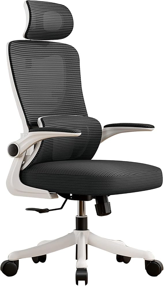Desk Chair Home Office Chair with Arms, Ergonomic Office Chair, Swivel Task Chair with Wheels, Adjustable Armrest, Headrest, Tilt Function, Reclining, for Long Time (White