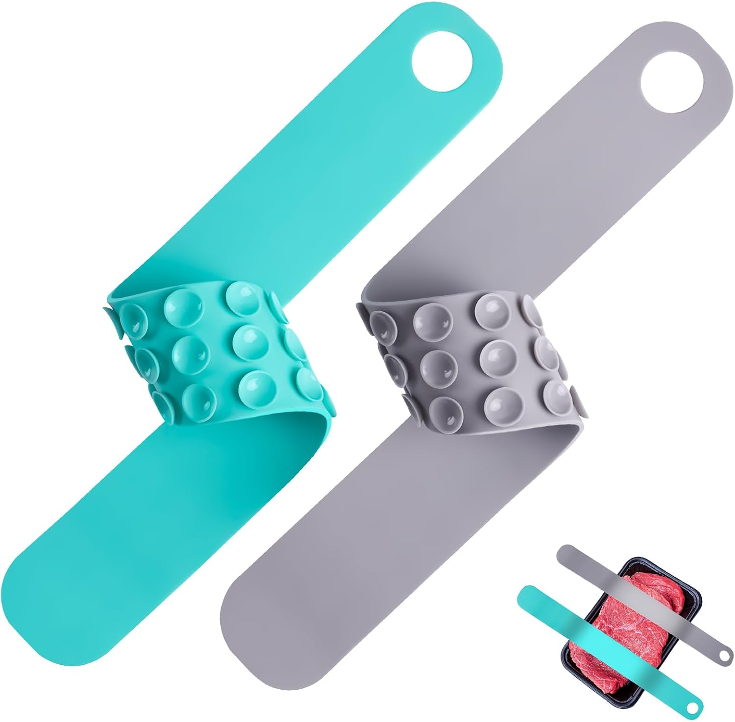 Meat Thawing Belt, 2 Pcs Silicone Sink Thaw Belt, Longer Faster & Safer Defrosting Belt for Frozen Meat and Vegetable, Super Suction Meat Defroster GreyGreen