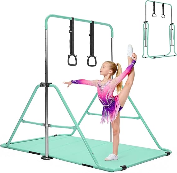 Foldable Gymnastics Bar with Full-Coverage Mat, Adjustable Height 89-130CM