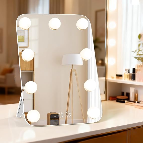 Vanity Mirror with Lights, Hollywood Lighted Vanity Mirror with 9 Dimmable Bulbs for Bedroom, Makeup Mirror with Lights, 3 Color & Brightness Adjustment, USB Charging Port (13.39"x23.5")