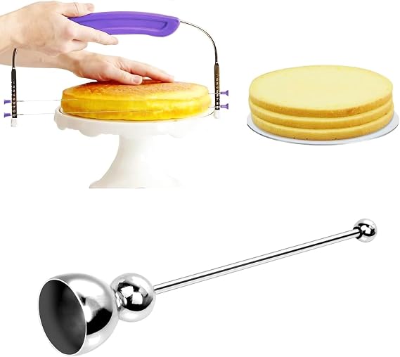1Pack Adjustable Cake Leveler 2-Wire and 1Pack Egg Cracker Topper Cutter Stainless Steel