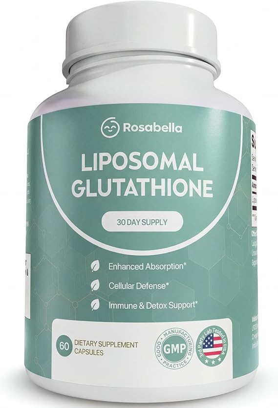 Rosabella Liposomal Glutathione 500mg High Absorption Glutathione Supplement, Antioxidant Support, Cellular Health & Detox Support, 60 Capsules, 30 Day Supply, Daily Antioxidant Capsules