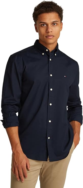 Tommy Hilfiger Men’s Flex Poplin Fake Solid Regular Fit Shirt
