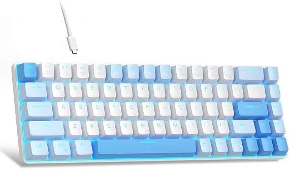 MageGee Portable 60% Mechanical Gaming Keyboard MK-Box Blue LED Backlit Compact 68 Keys Mini Wired Office Keyboard Red Switch for Windows Laptop PC Mac - Sky Blue