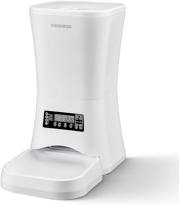 DOGNESS 9L Dog Feeders for Large Dogs, Automatic Dog Feeder with Timer Extra Large, Programmable Auto Pet Food Dispenser Feeder, Portion Control, Voice Recording, Battery and Plug-in Power White