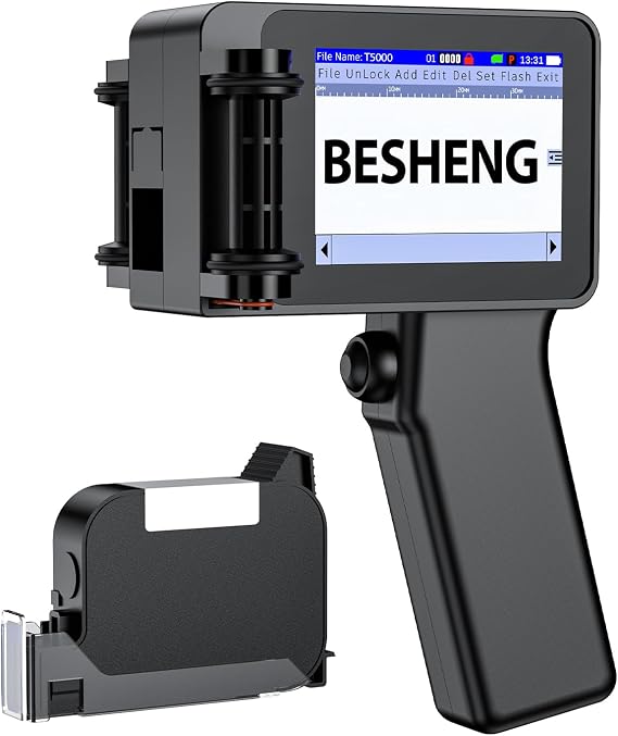 Handheld Inkjet Printer, Batch Code Printer for QRCode Time Picture Number, Small Date Printer with 42ml Fast Drying Ink Cartridge for Many Materials Inkjet Coder Print Height 0.08-0.5Inch
