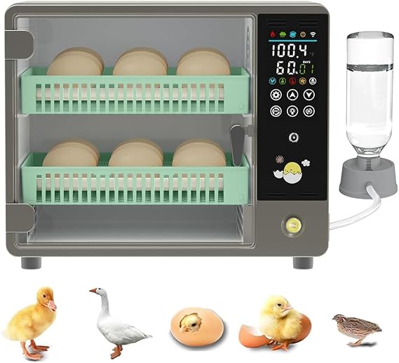 Egg Incubators for Hatching 24 Eggs, Incubator for Automatic Eggs Turning and Humidity Monitor, Temperature Control, Dual Power Supply, for Chicken, Duck, Goose, Pigeon and Quail Eggs