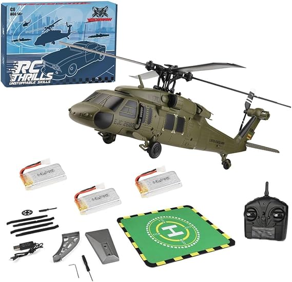 WL K270 UH-60L Blackk Hawkk RC Helicopter, 170-Class 2.4G 4CH 4-Rotor Flybarless Remote Control Helicopter with Optical Flow Positioning/Barometric Altitude, Gift -RTF