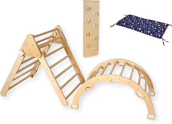 Montessori Wooden Climbing Set for Kids | Montessori Climbing Triangle Climbing Dome Ramp and Pillow | Waldorf Climbing Arch for Toddler | Montessori Playground | Kids Play Gym(Jungle)