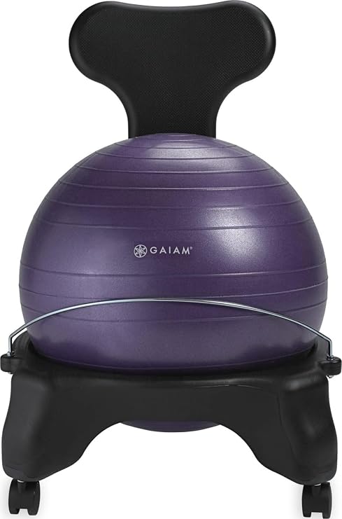 Gaiam Classic Balance Ball Chair Ergonomic Stability Chair for Desk & Office | Yoga Ball Seat with Base, Air Pump, Exercise Guide | Improves Posture & Core Strength (300 lb Capacity)