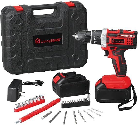LivingSURE Cordless Drill Set, Essential Power Tools