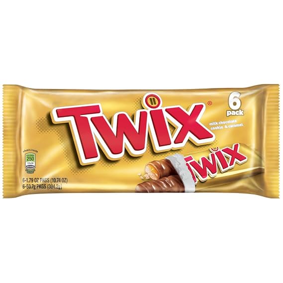 Twix Caramel Singles Size Chocolate Cookie Candy Bar, 6 Count