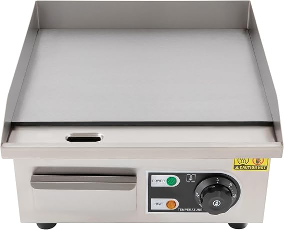 Commercial Electric Griddle,14 Inch 2000W Stainless Steel Grill,50-300℃,220V,Thermostat Control,Electric Griddle Plate,Used In Roadside Stalls, Restaurants