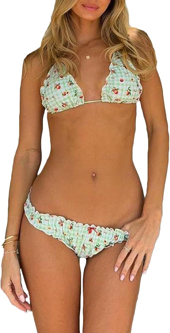Women Sexy V Neck Bikini Sets Two Piece Swimsuits Halter Tie Up Swimsuit Bathing Suit