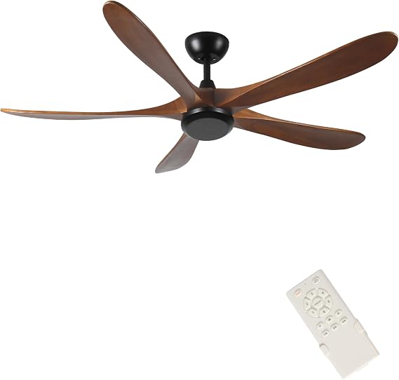 Yozma 62 Inch Wood Ceiling Fan No Light, Low Profile Fan with Quiet DC Motor, Remote Control, 5 Solid Wood Blades, 6 Speeds, Reversible, 1H 2H 4H Timers