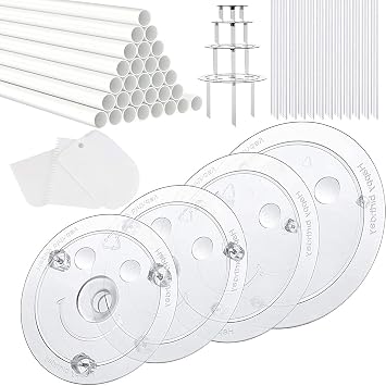 20 Plastic Cake Sticks Support Rods and 12 Clear Cake Stacking Dowels with 4 Cake Separator Board for 4, 6, 8, 10 Inch Cakes and 3 Pieces Cake Scrapers-Plastic Cake Dowel Rods Set
