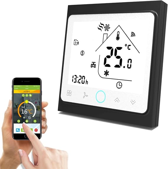 Smart WiFi Thermostat Temperature Controller Intelligent Air Conditioning Programmable Temperature Controller with 2 Tube LCD Screen Works with Alexa Googlehome