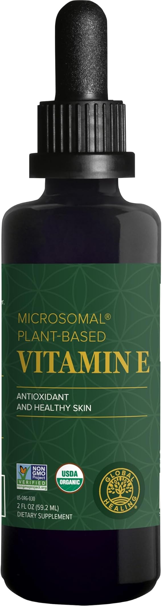 Global Healing Organic Vitamin E Liquid Drops 40 mg - Natural D-Alpha Tocopherol 15% -tocopherol - Vegan Liquid Vitamin E Oil Oral Supplement for Skin - Low Dose Liposomal Vitamin (2 Oz) | Global Healing Vitamin E Supplement Natural D-Alpha Tocopherol- Antioxidant