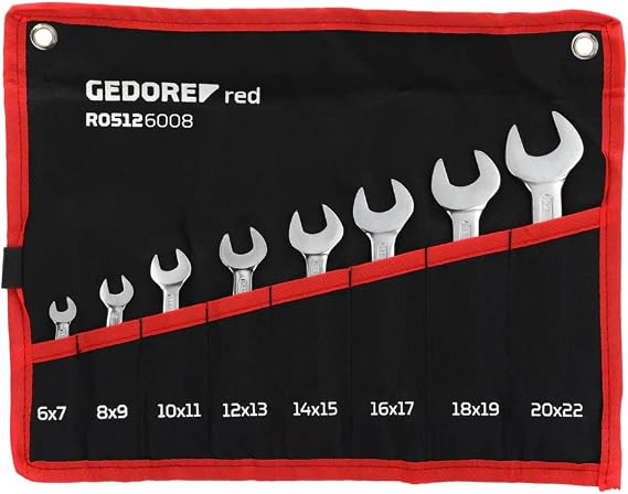 GEDORE red Double open-end spanner set, 8-pc. Set, AF 6-22 mm, Metric, Short, Spanner set with wallet, R05126008